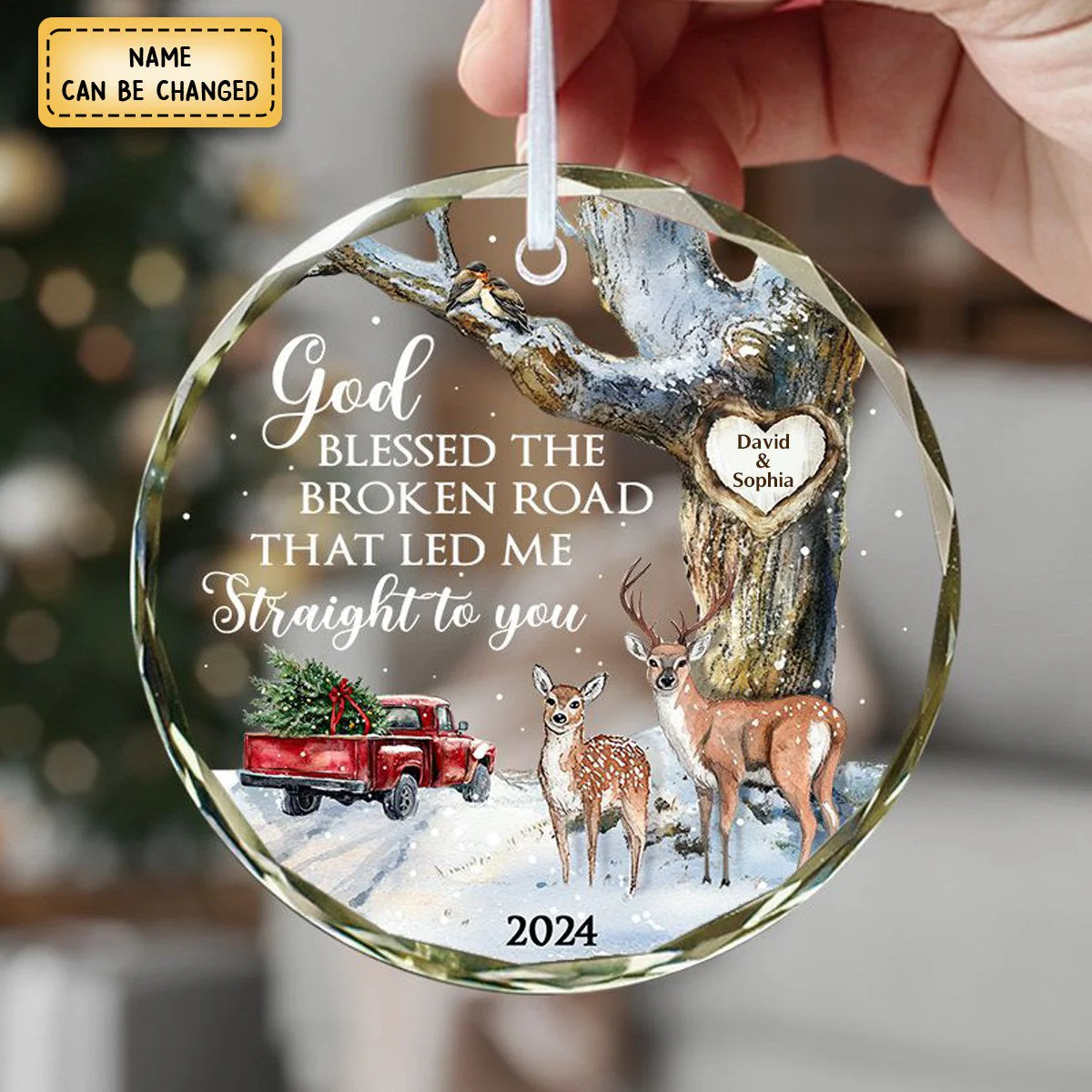 God Blessed The Broken Road ā Gift For Couple Personalized Christmas Glass Ornament Holiday Decoration - Image 5