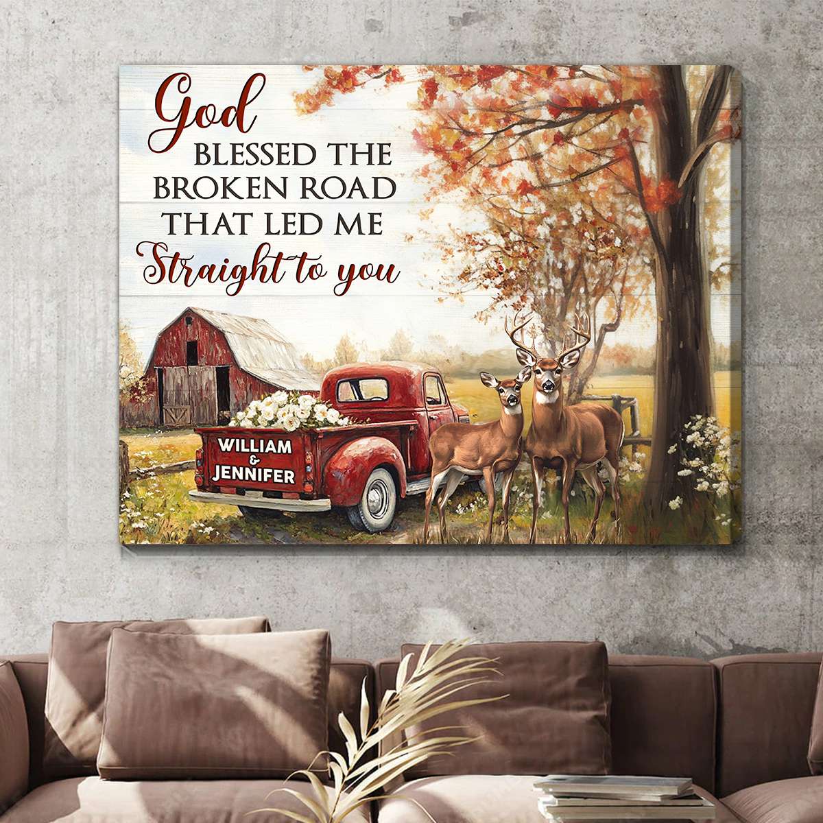 God Blessed The Broken Road Vintage Farmhouse Personalized Couples Canvas Poster - Image 2