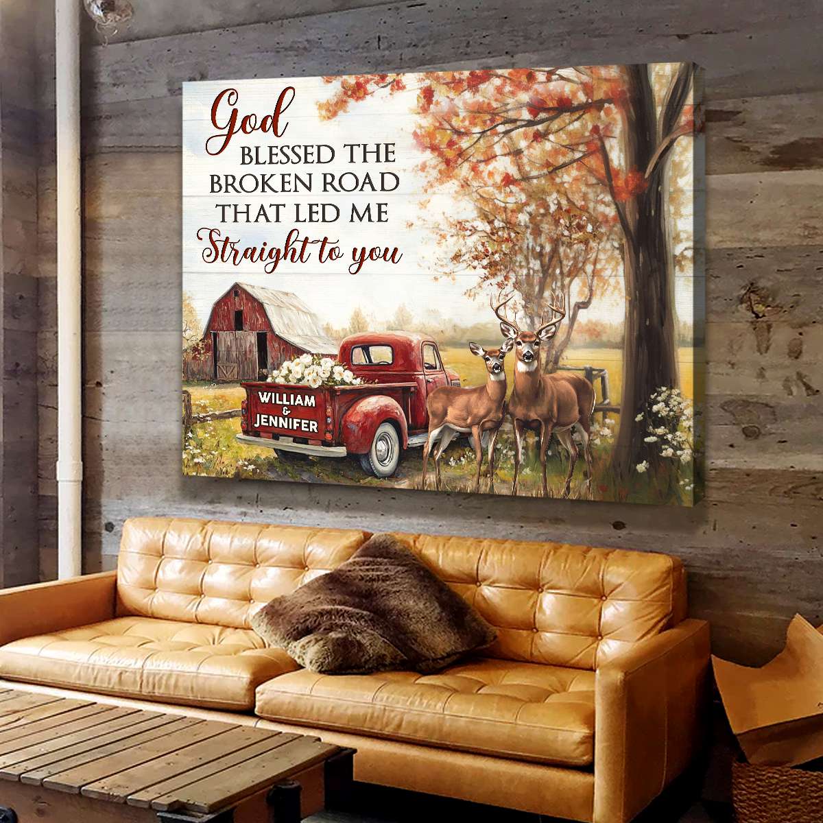 God Blessed The Broken Road Vintage Farmhouse Personalized Couples Canvas Poster - Image 3