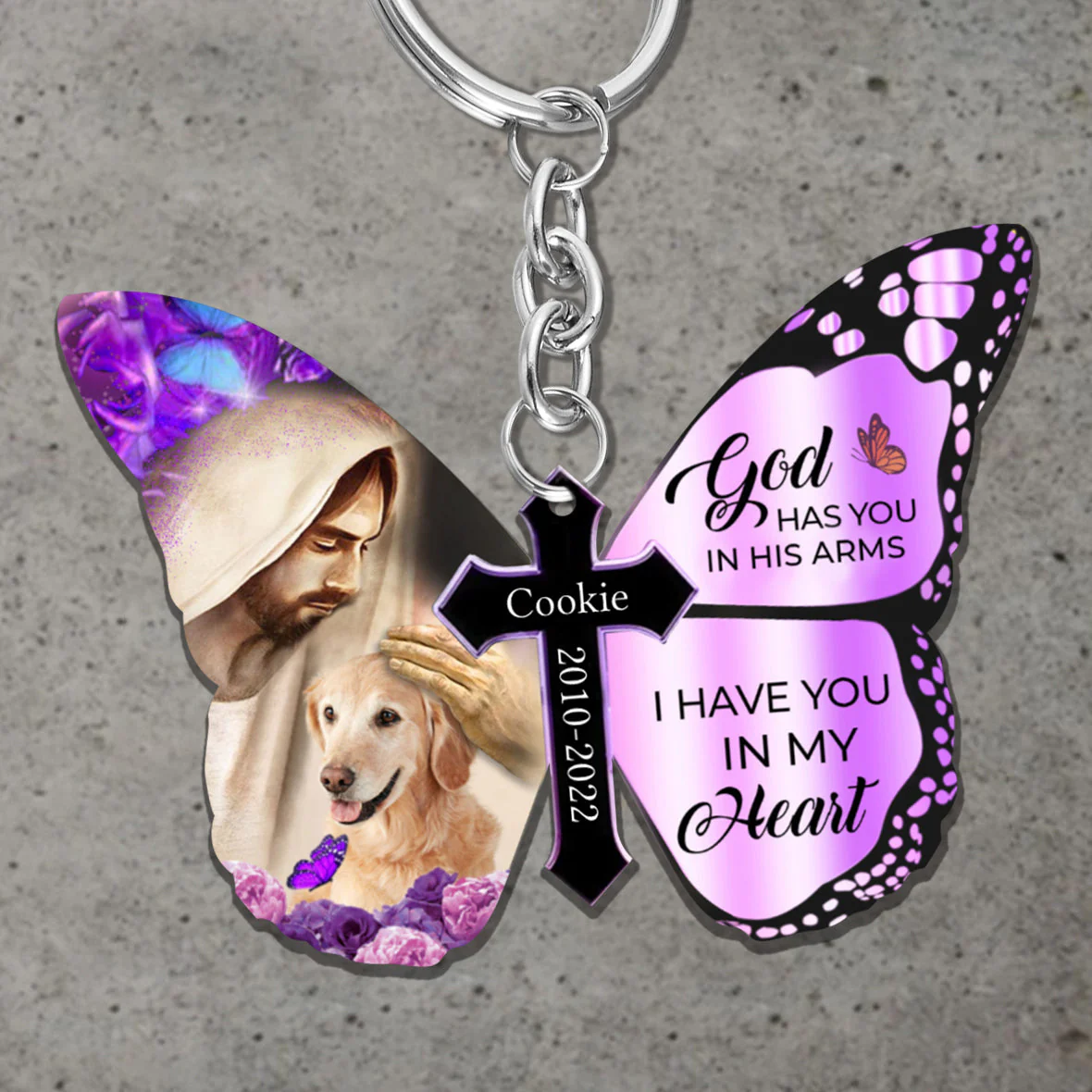 God Has You In His Arms Personalized Butterfly Keychain - Image 3