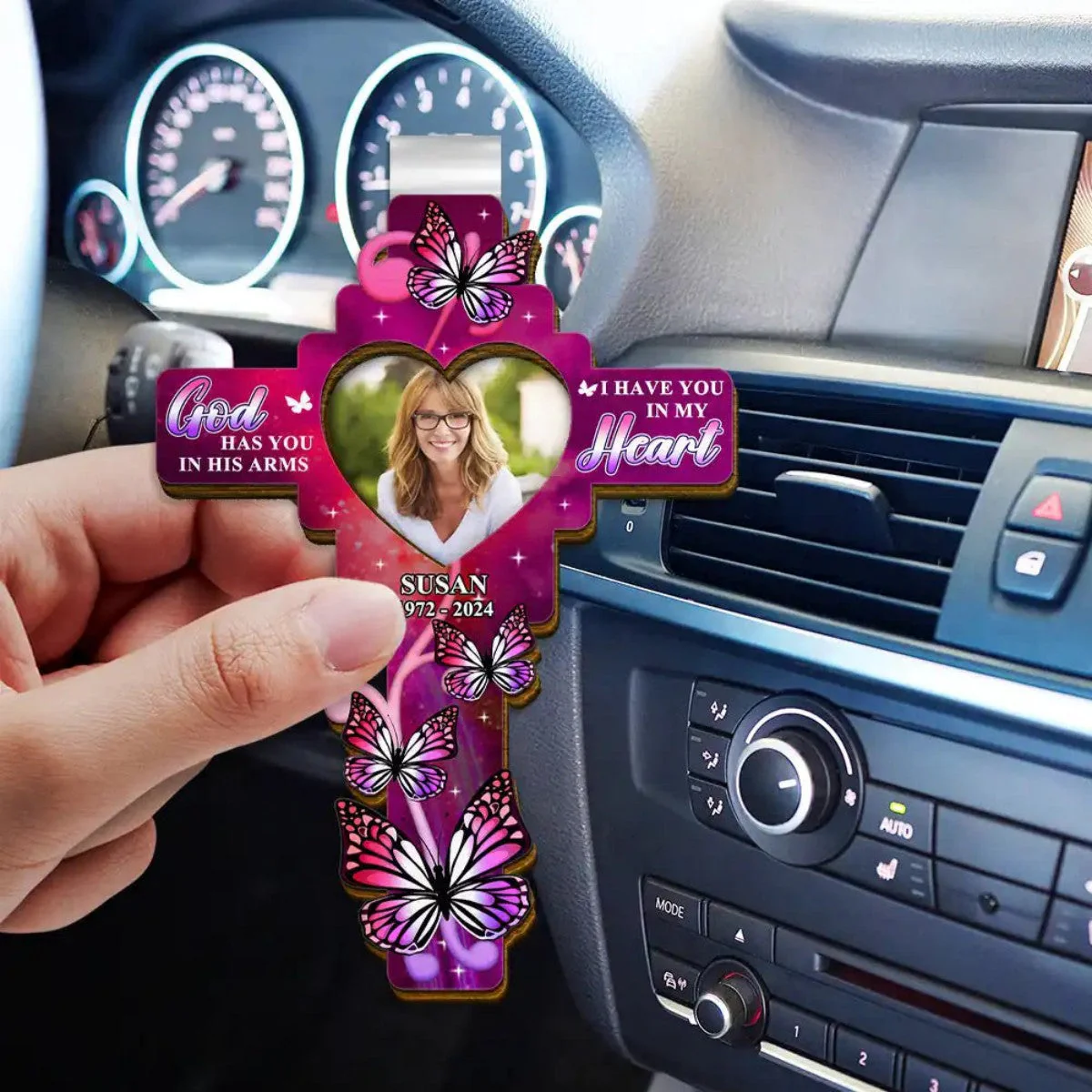 God Has You In His Arms Personalized Memorial Car Visor Clip - Image 2