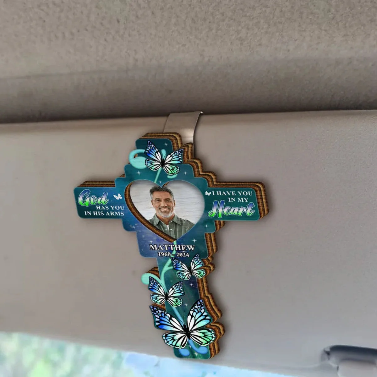 God Has You In His Arms Personalized Memorial Car Visor Clip - Image 3