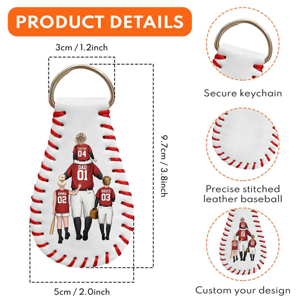 God Hit A Homerun When He Made You My Dad - Personalized Custom Leather Baseball Keychain - Image 2
