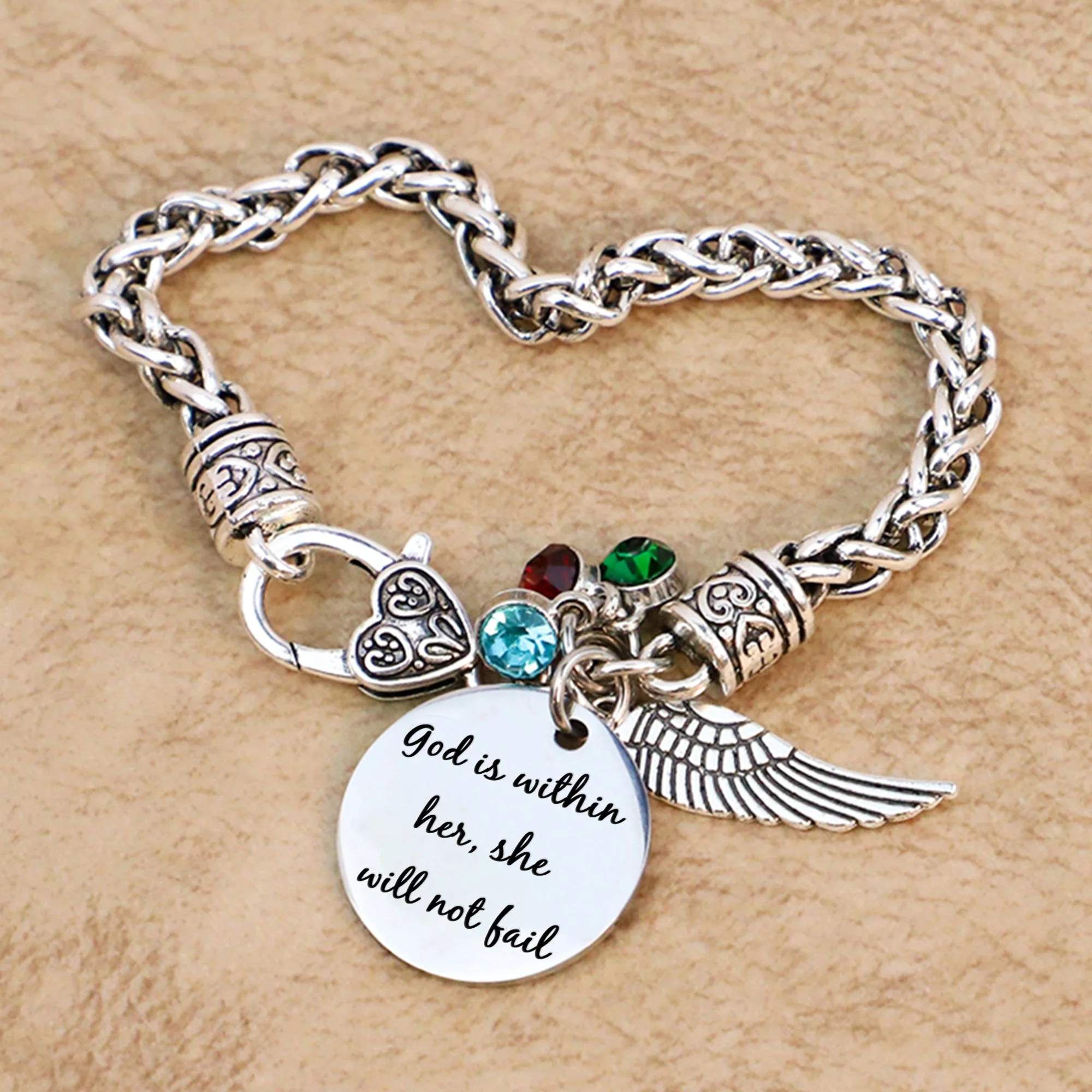 God is within her, she will not fail Antique Silver Bracelet - Image 3