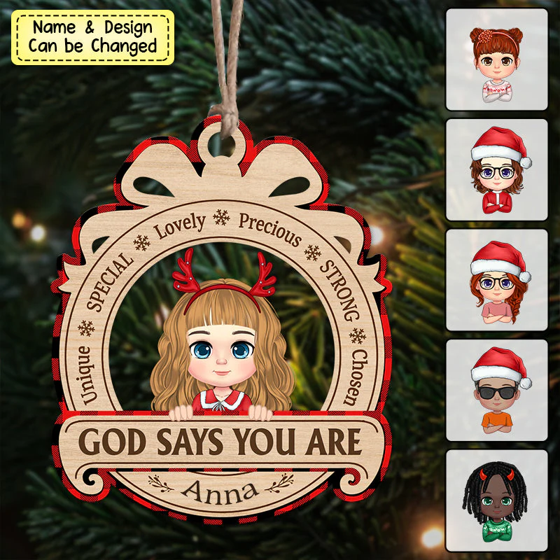God says you are Cute Kids Christmas Vibe Affirmation Personalized Ornament - Image 2