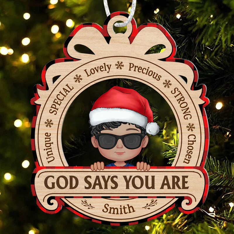 God says you are Cute Kids Christmas Vibe Affirmation Personalized Ornament - Image 4