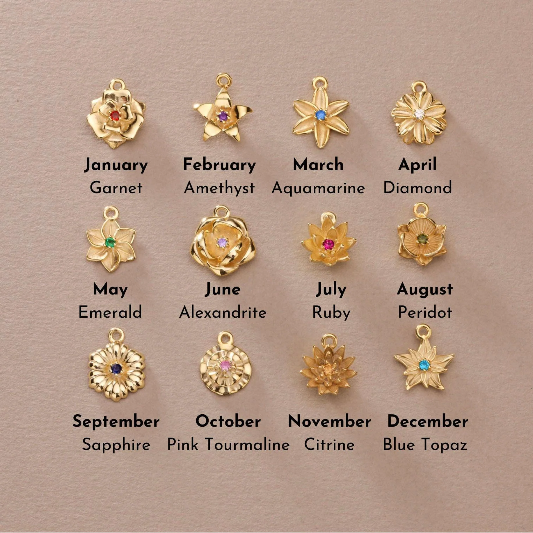 Gold Birth Flower Necklace with Birthstone - Image 5
