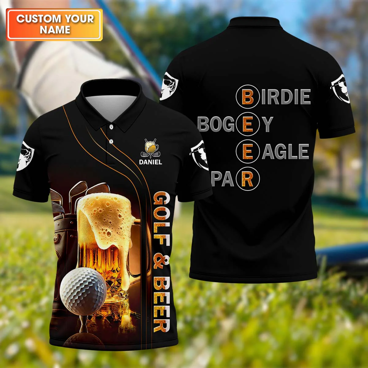 Golf And Beer - Personalized Men's Funny Graphic Golf Polo Shirt - Image 3