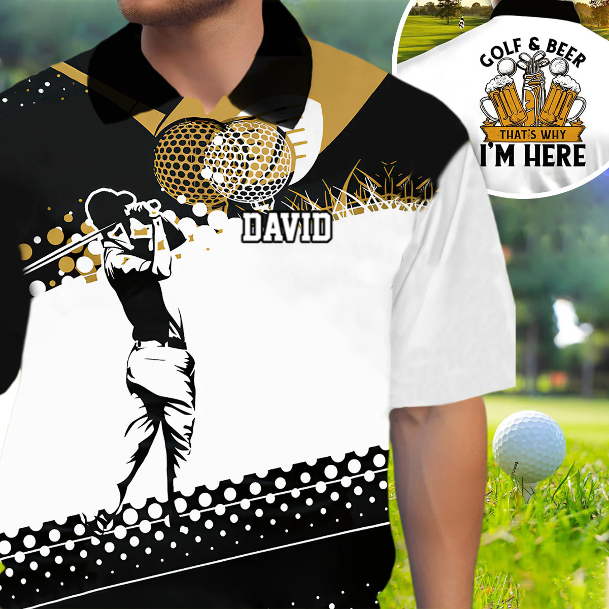 Golf & Beer That's Why I'm Here - Personalized Man Golf Polo Shirt Gift For Him - Image 3