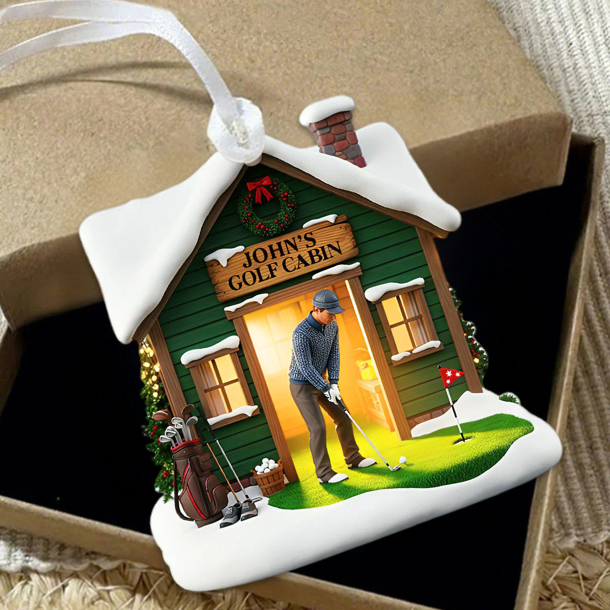 Golf Cabin Christmas Ornament - Personalized Gift For Golfers - Image 2