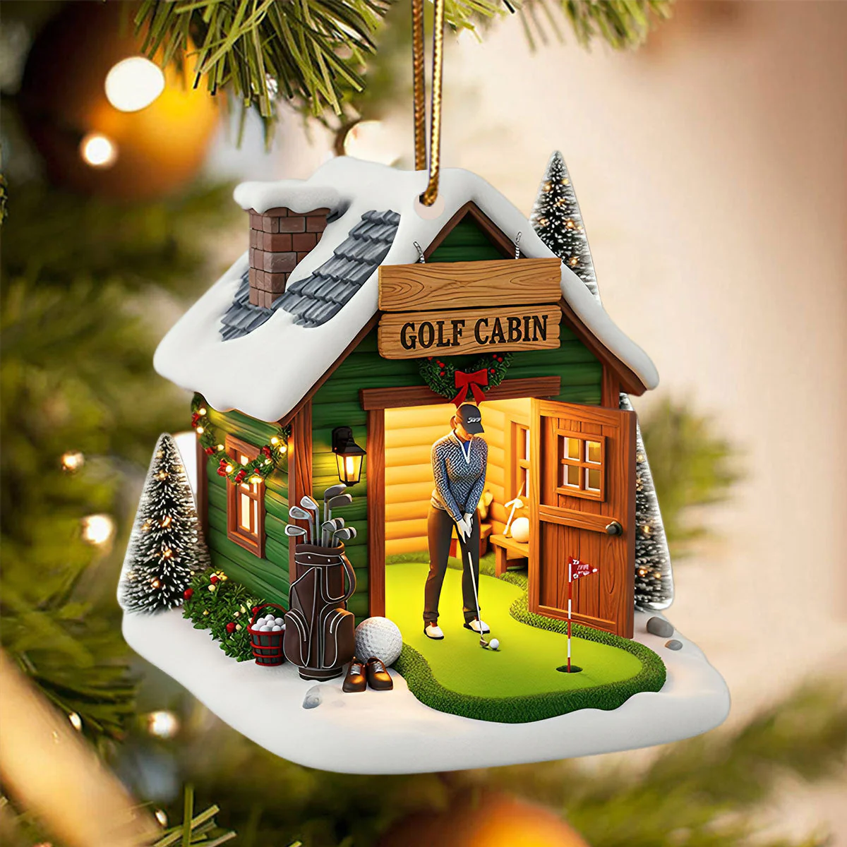 Golf Cabin Christmas Ornament - Personalized Gift For Golfers - Image 3