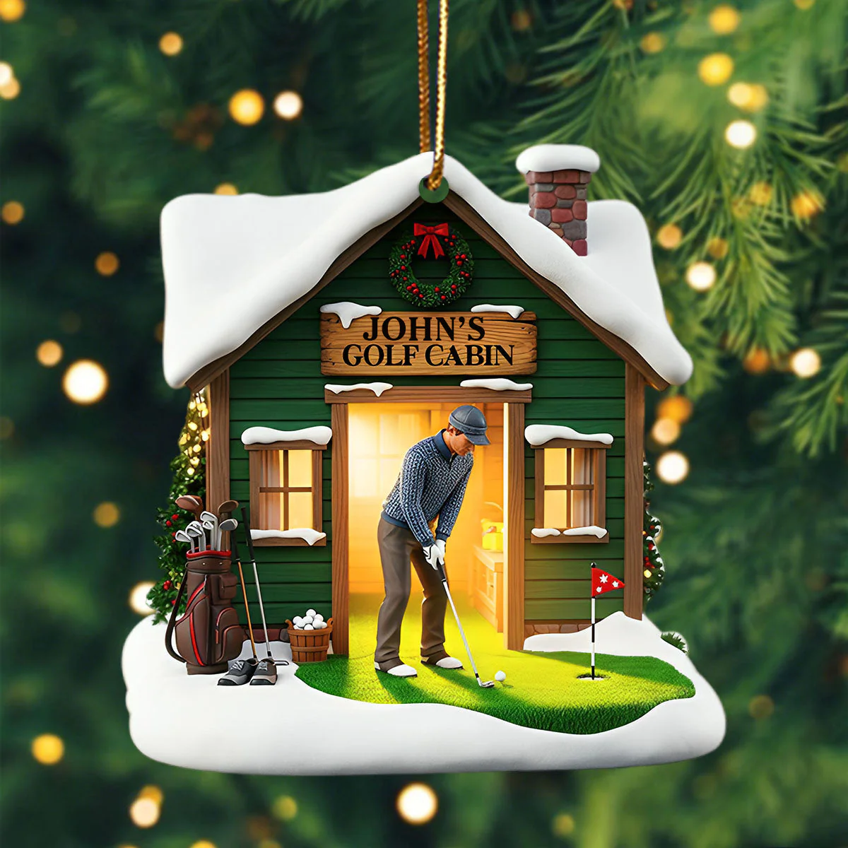 Golf Cabin Christmas Ornament - Personalized Gift For Golfers - Image 4