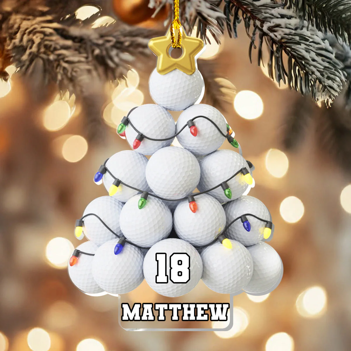 Golf Lovers - Personalized Golf Ball Tree Acrylic Ornament - Image 2