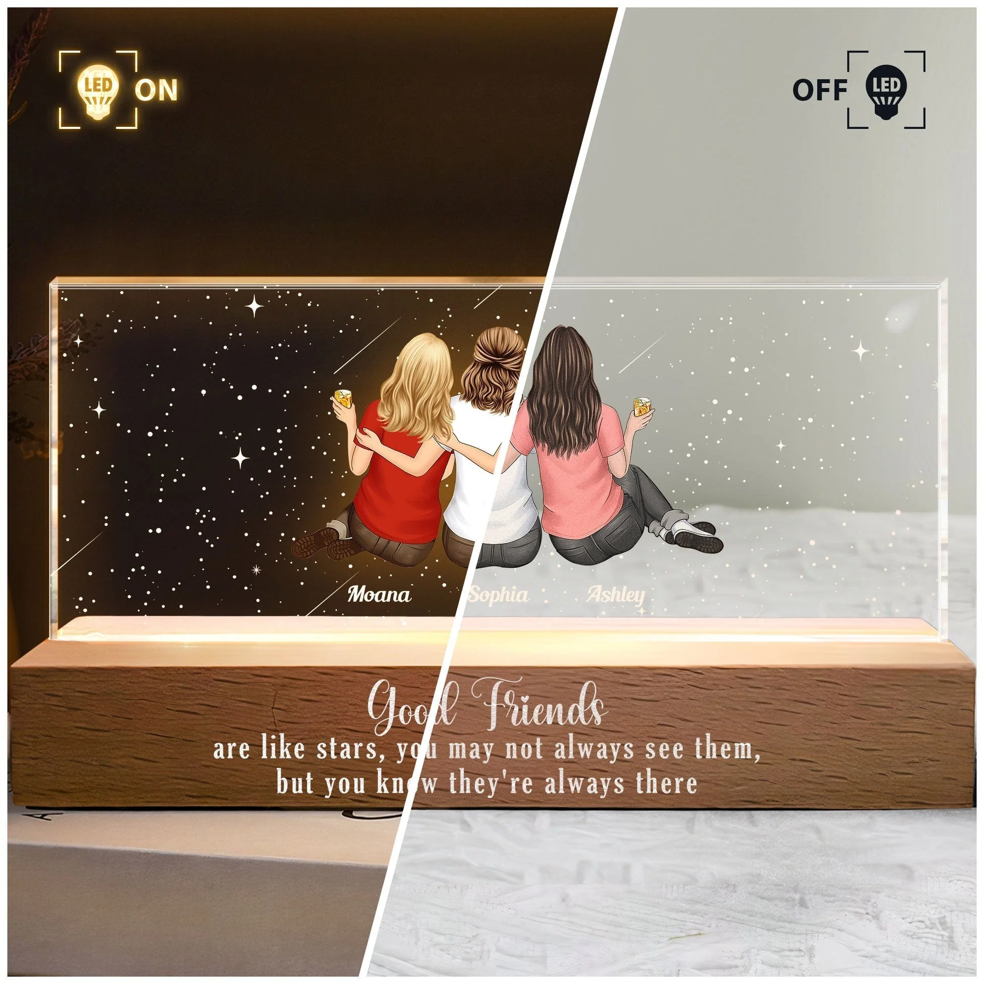 Good Besties Are Like Stars - Personalized LED Night Light Gift For Friends, Sisters - Image 2
