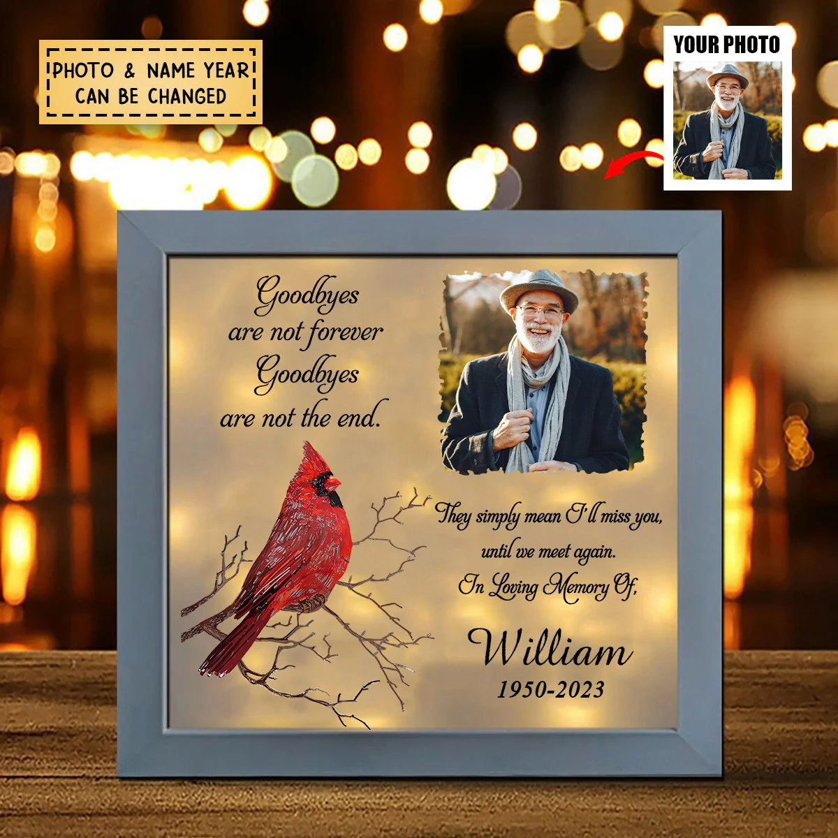 Good Bye Are Not The End-Personalized Cardinal Bird Light Shadow Box - Image 2