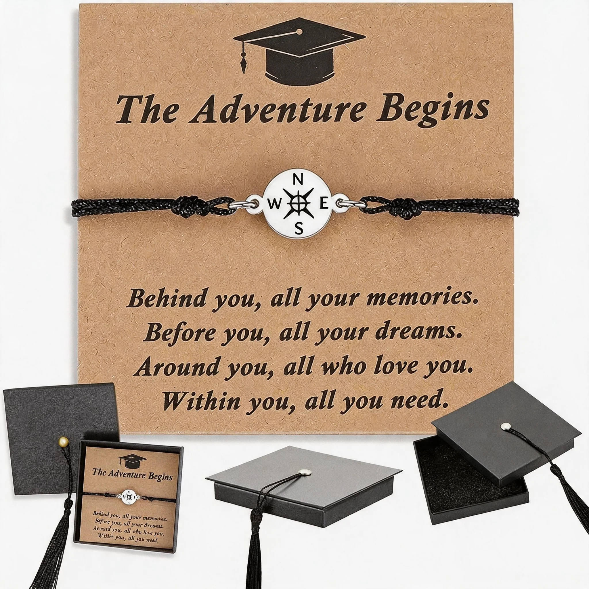 Graduation Gift For Him/Her | Bracelet in Cap Gift Box & Quote Card - Image 2