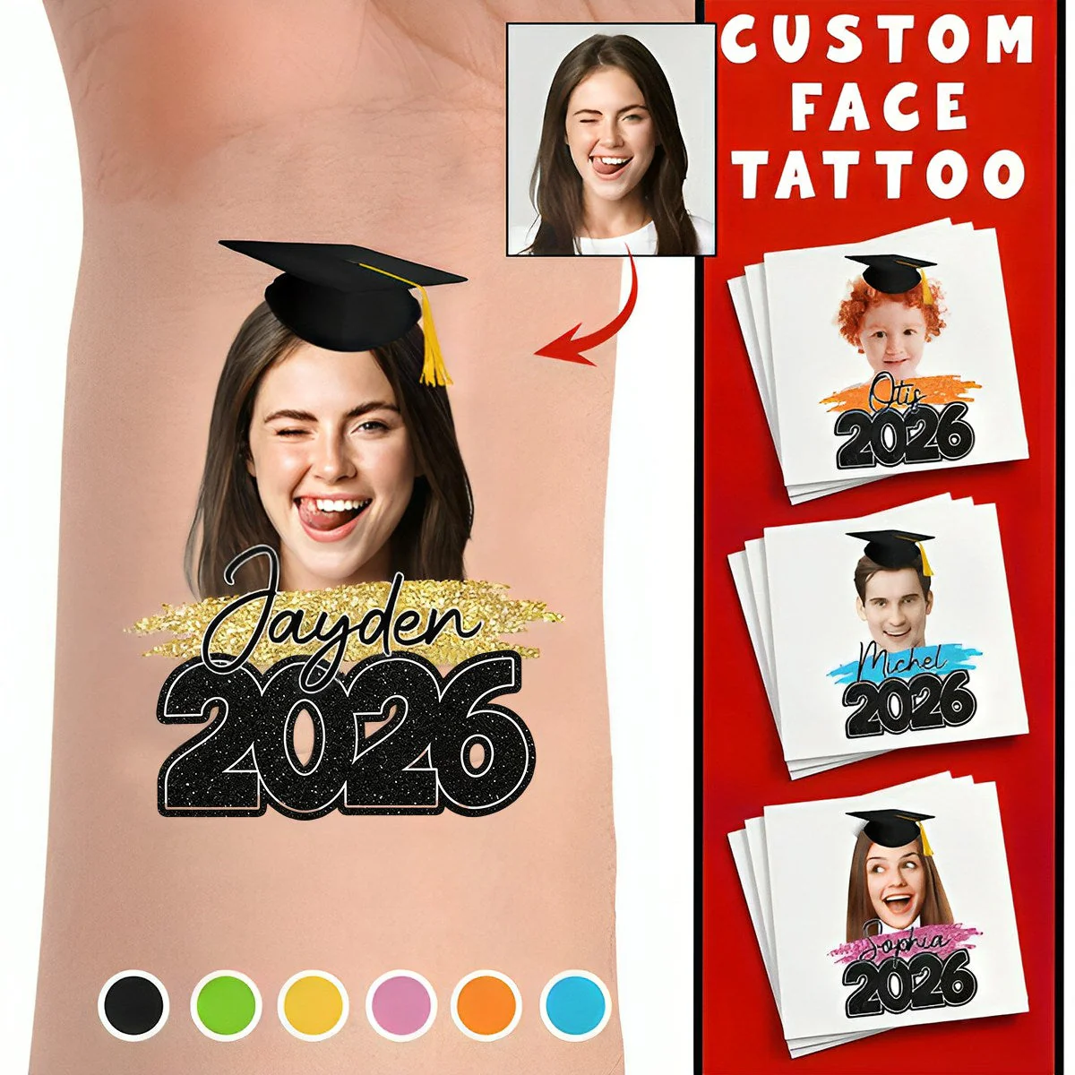Graduation Tattoo Gift Custom Photo And Text Temporary Tattoo - Personalized Tattoo Fake Tattoo