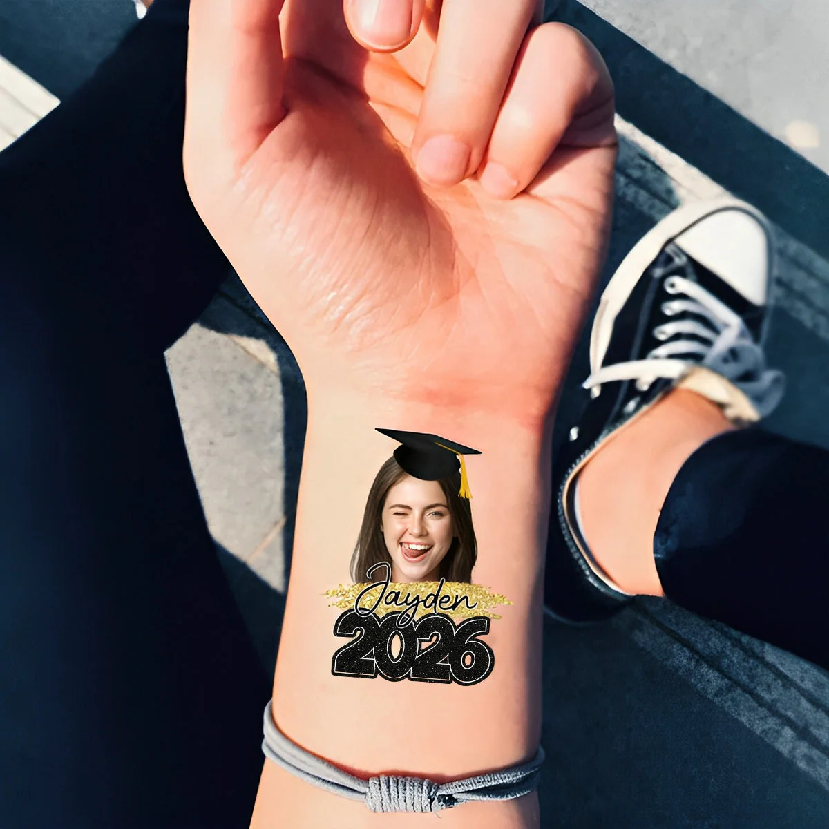 Graduation Tattoo Gift Custom Photo And Text Temporary Tattoo - Personalized Tattoo Fake Tattoo - Image 3