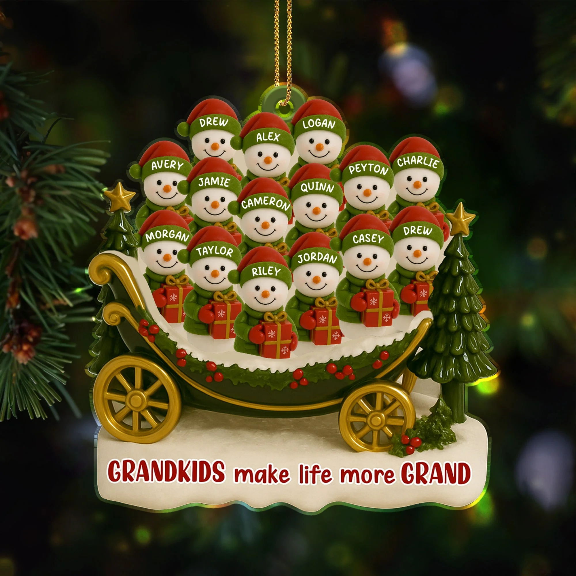 Grandkids Make Life More Grand, Christmas Tree And Sleigh Personalized Acrylic Ornament - Image 3