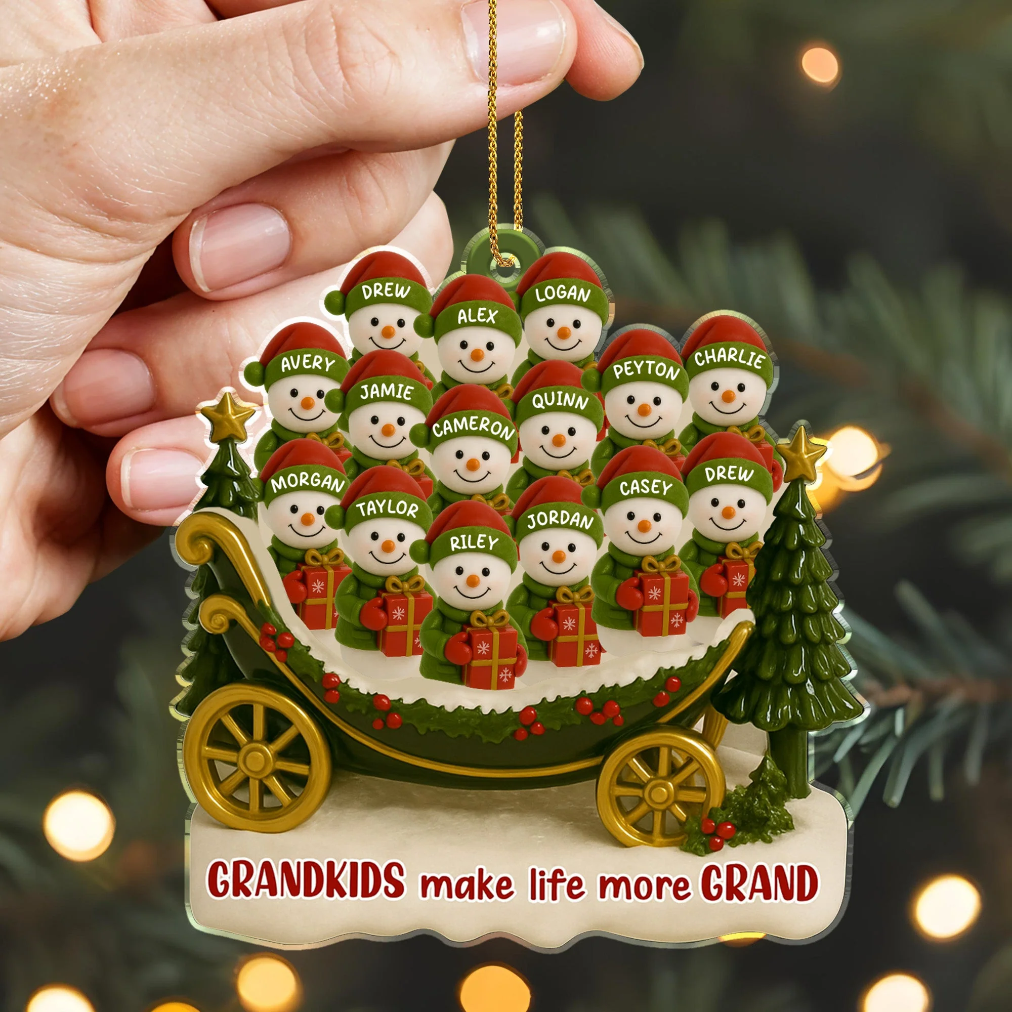 Grandkids Make Life More Grand, Christmas Tree And Sleigh Personalized Acrylic Ornament - Image 4