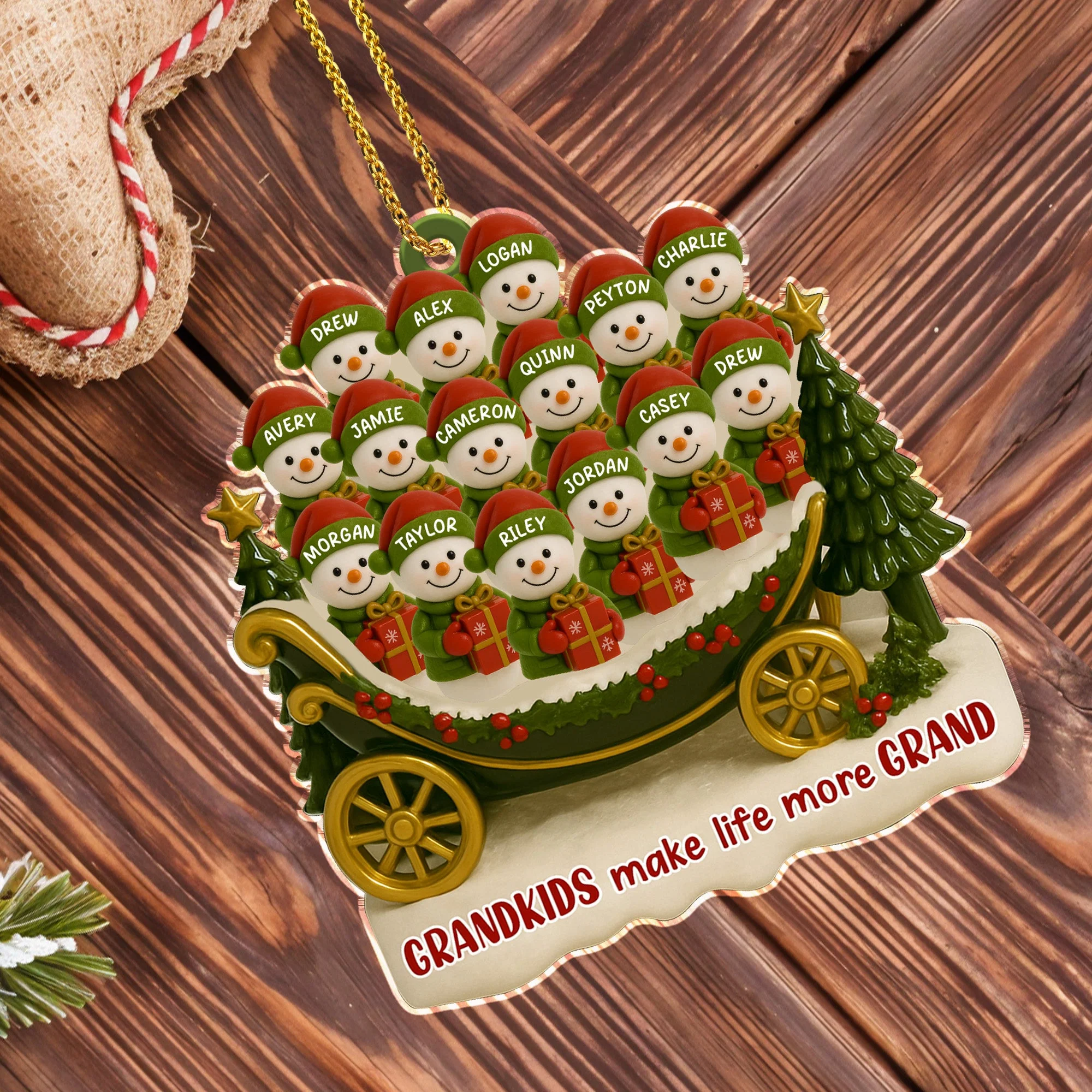 Grandkids Make Life More Grand, Christmas Tree And Sleigh Personalized Acrylic Ornament - Image 5