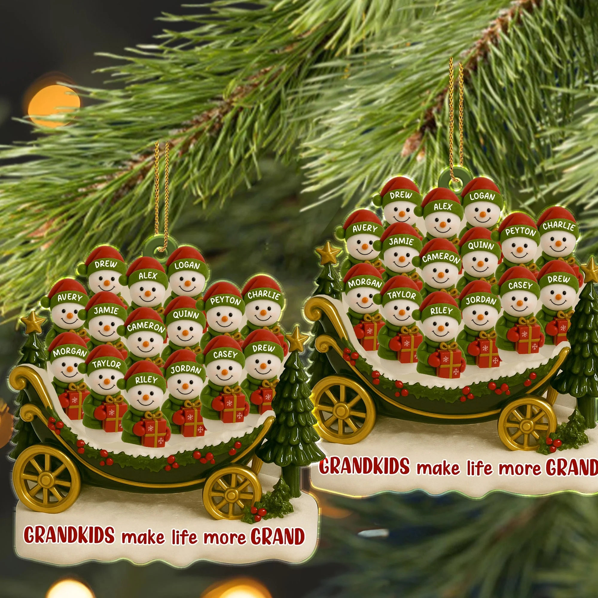 Grandkids Make Life More Grand, Christmas Tree And Sleigh Personalized Acrylic Ornament - Image 6