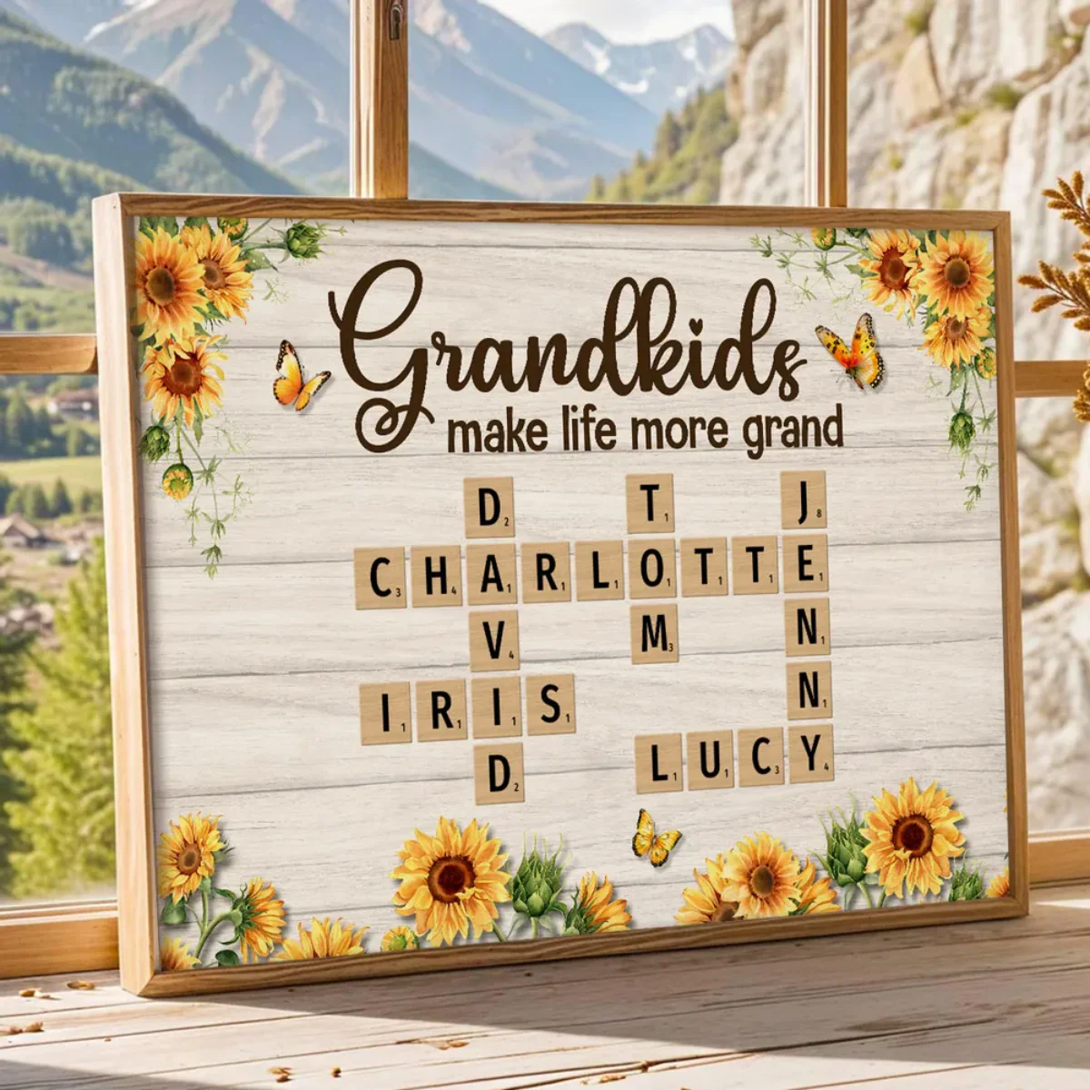 Grandkids Make Life More Grand Crossword Puzzle Sunflower Personalized Canvas/Poster - Image 2