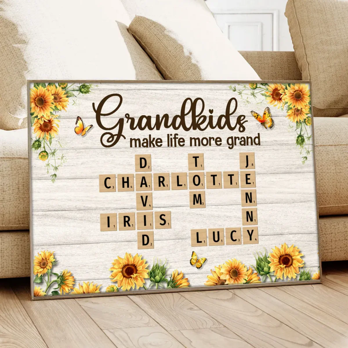 Grandkids Make Life More Grand Crossword Puzzle Sunflower Personalized Canvas/Poster - Image 3