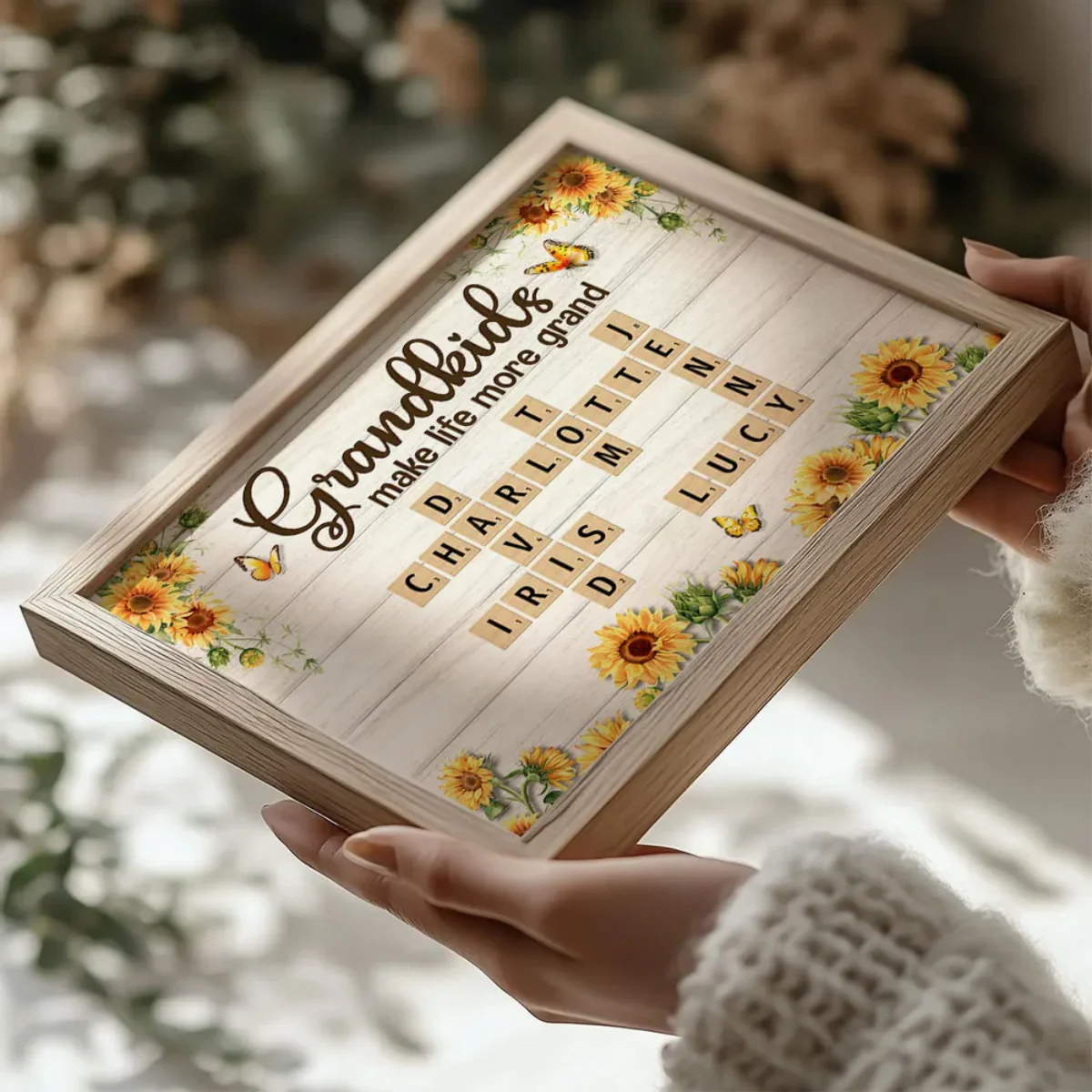 Grandkids Make Life More Grand Crossword Puzzle Sunflower Personalized Canvas/Poster - Image 4