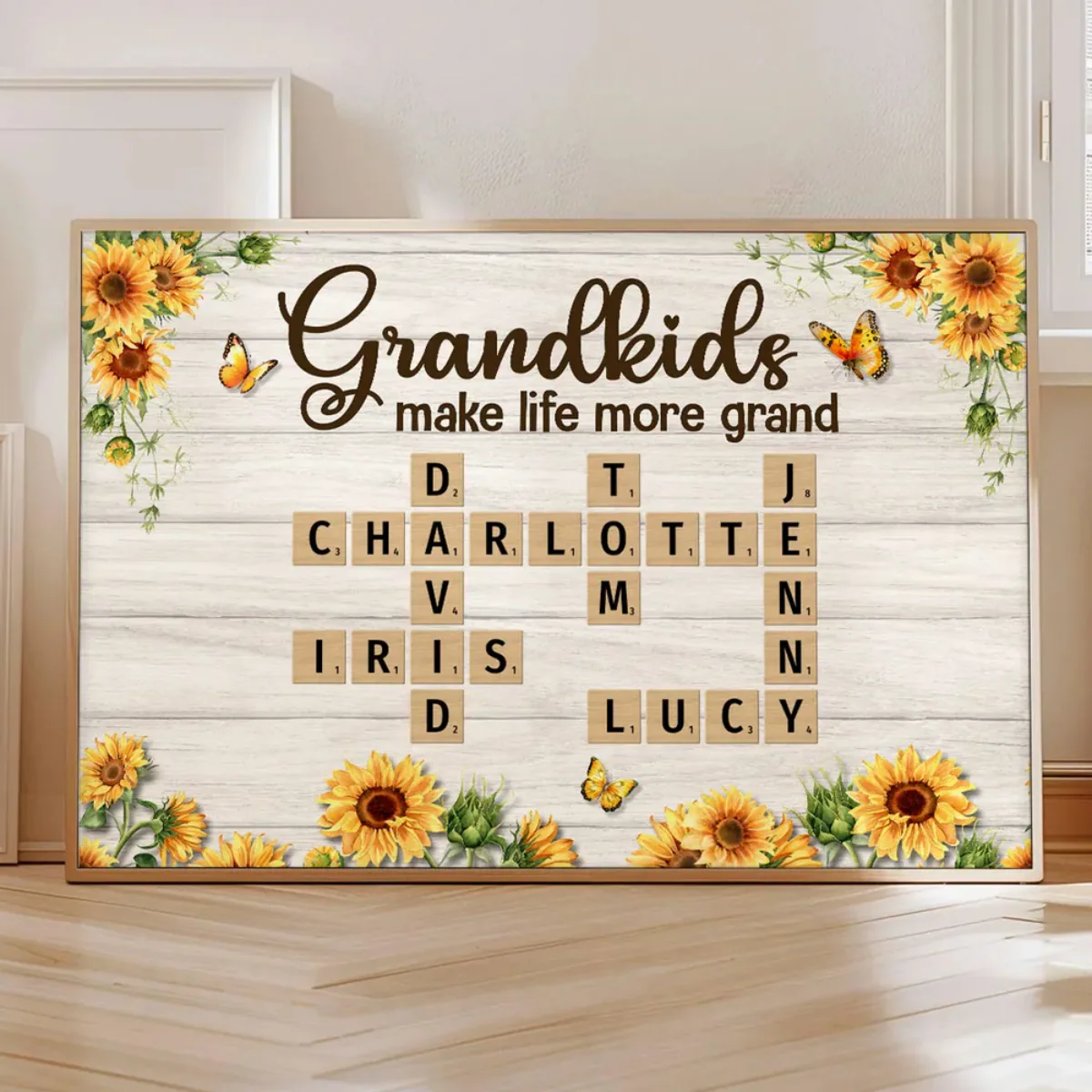 Grandkids Make Life More Grand Crossword Puzzle Sunflower Personalized Canvas/Poster - Image 5