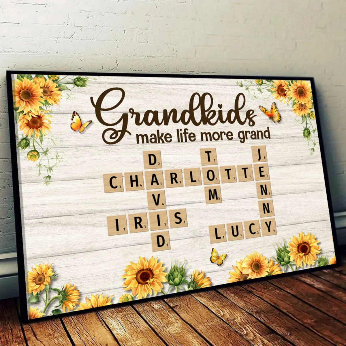 Grandkids Make Life More Grand Crossword Puzzle Sunflower Personalized Canvas/Poster - Image 7