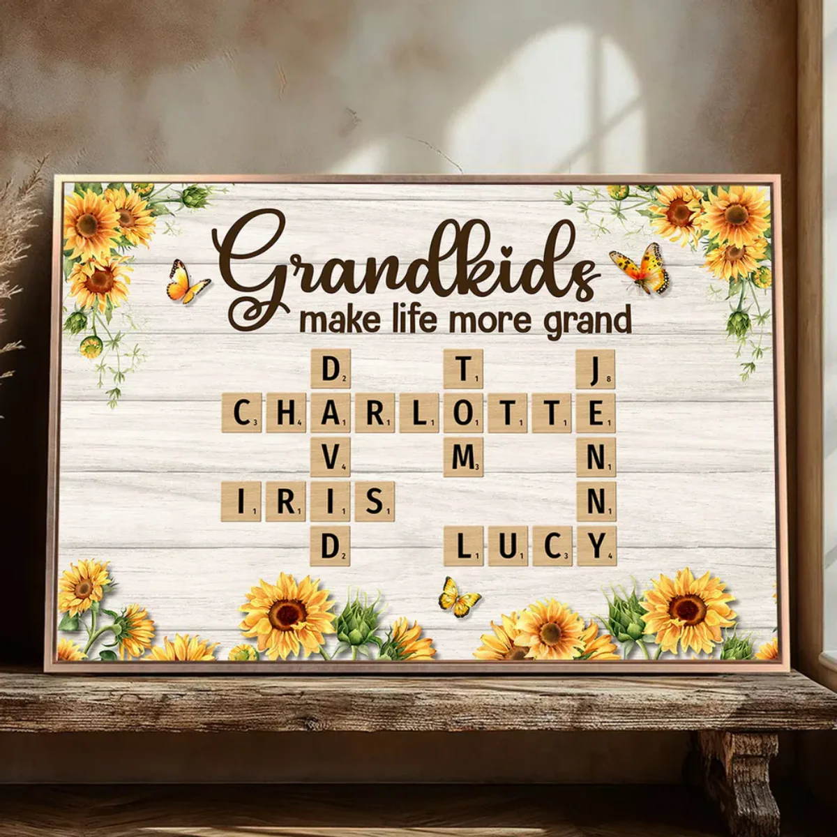 Grandkids Make Life More Grand Crossword Puzzle Sunflower Personalized Canvas/Poster - Image 8