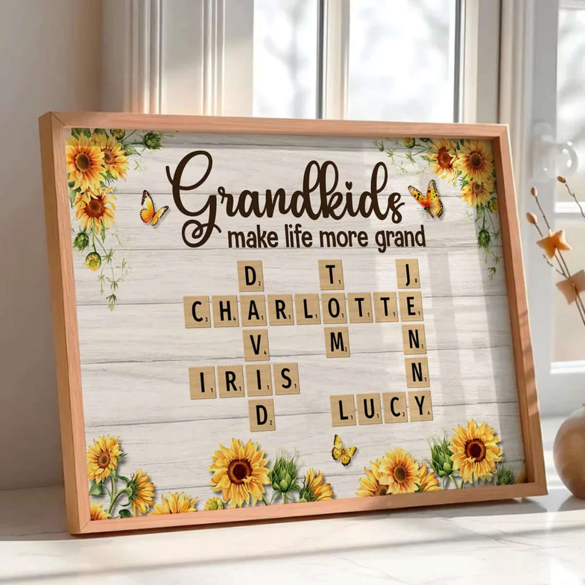 Grandkids Make Life More Grand Crossword Puzzle Sunflower Personalized Canvas/Poster - Image 9