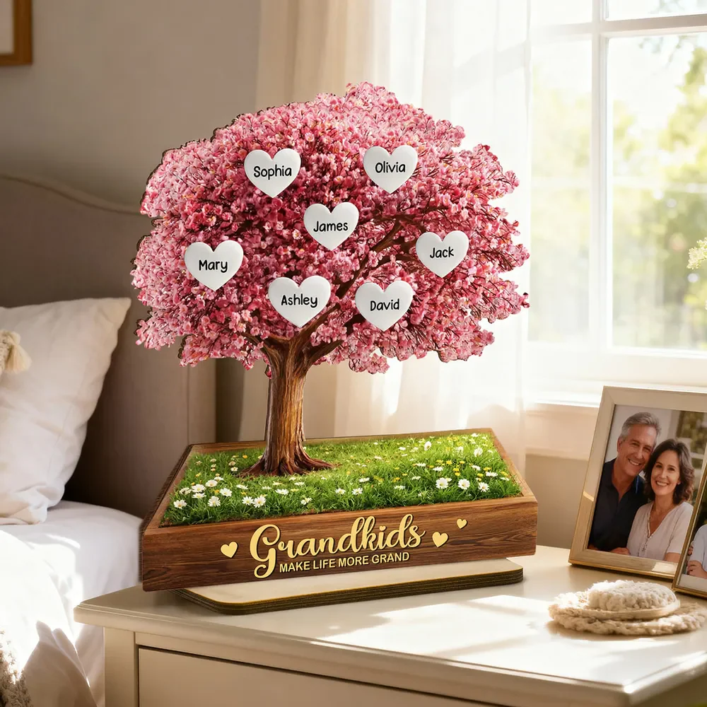 Grandkids Make Life More Grand Family Heart Tree - Personalized Wooden Plaque - Heartfelt Gift for Grandma - Image 2