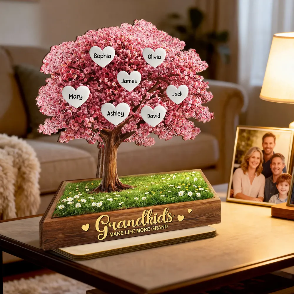 Grandkids Make Life More Grand Family Heart Tree - Personalized Wooden Plaque - Heartfelt Gift for Grandma - Image 3