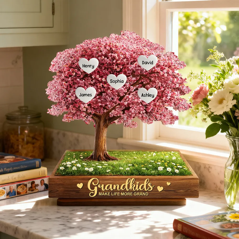 Grandkids Make Life More Grand Family Heart Tree - Personalized Wooden Plaque - Heartfelt Gift for Grandma - Image 4