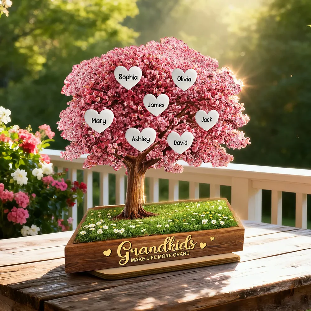 Grandkids Make Life More Grand Family Heart Tree - Personalized Wooden Plaque - Heartfelt Gift for Grandma - Image 5