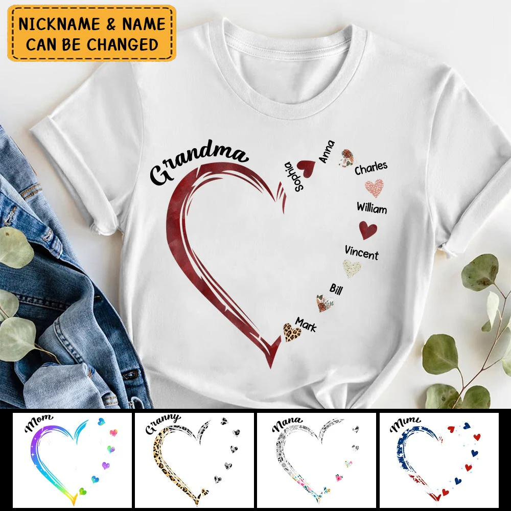 Grandma and Grandkids Hearts Personalized Pure cotton T Shirt - Image 3