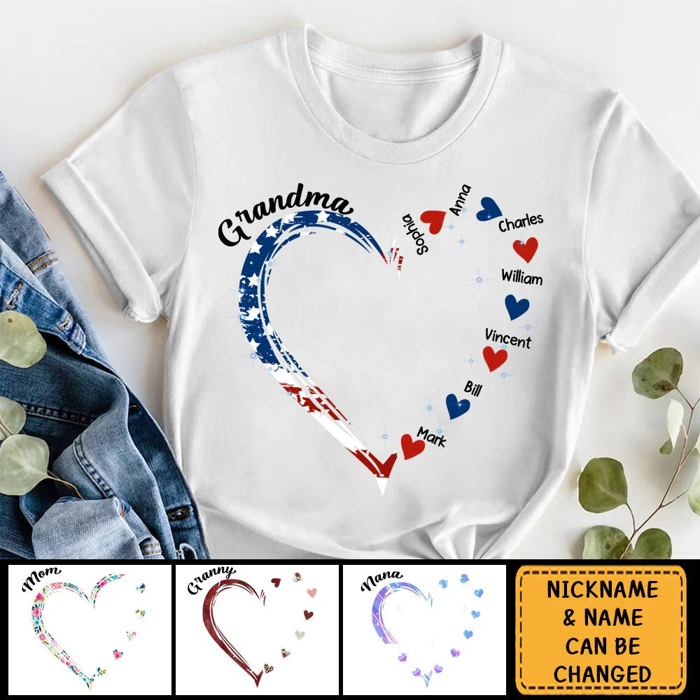 Grandma and Grandkids Hearts Personalized Pure cotton T Shirt - Image 4