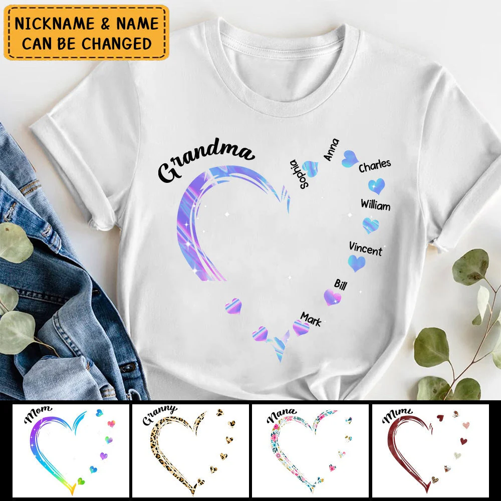 Grandma and Grandkids Hearts Personalized Pure cotton T Shirt - Image 5