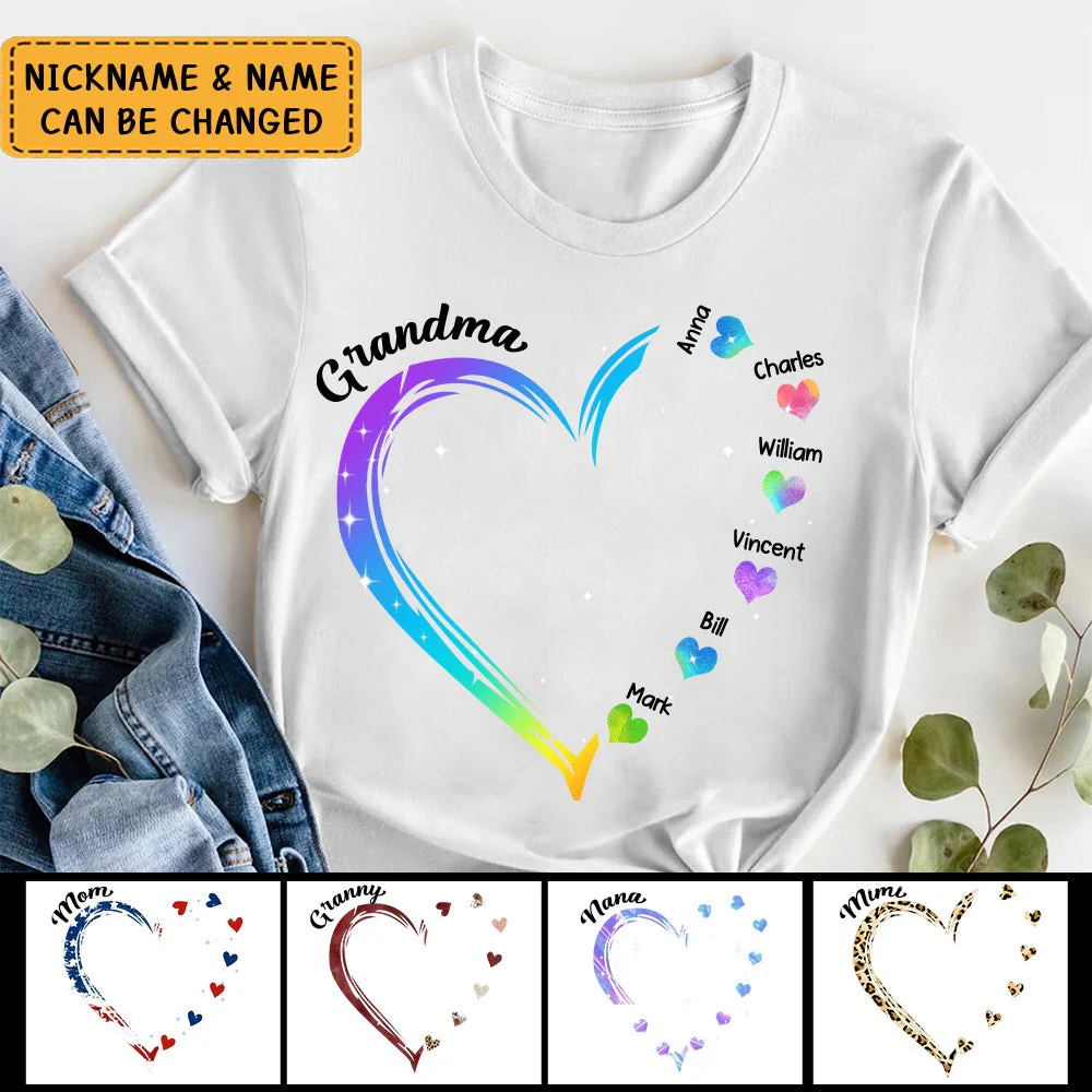 Grandma and Grandkids Hearts Personalized Pure cotton T Shirt - Image 6