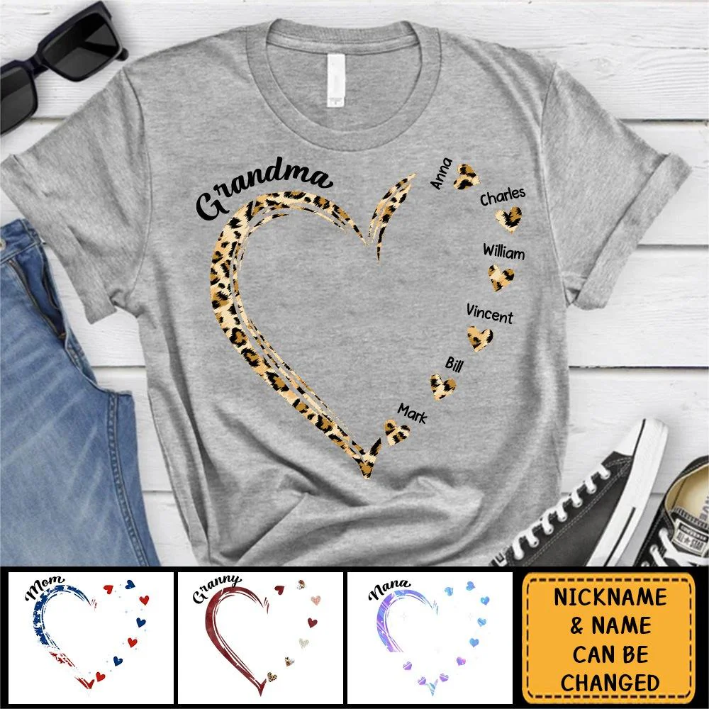Grandma and Grandkids Hearts Personalized Pure cotton T Shirt - Image 7