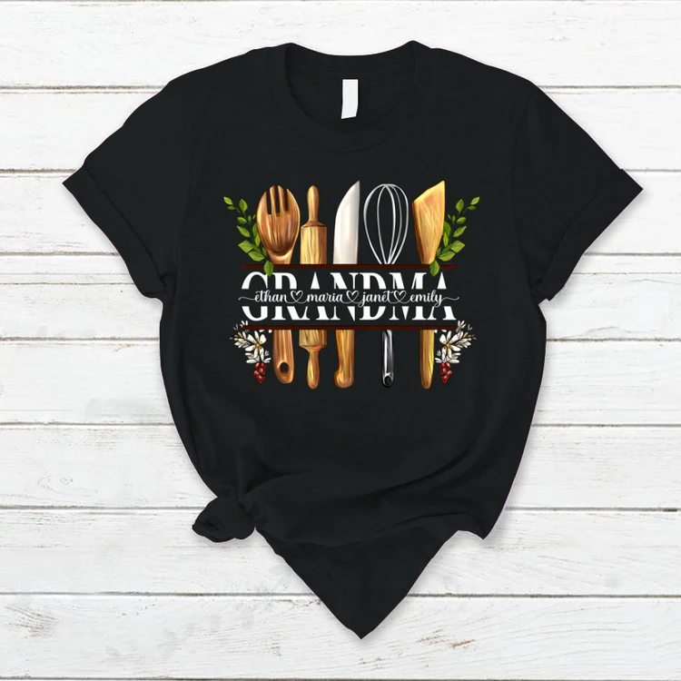 Grandma And Kids Personalized Cooking Tools T-Shirt - Image 2