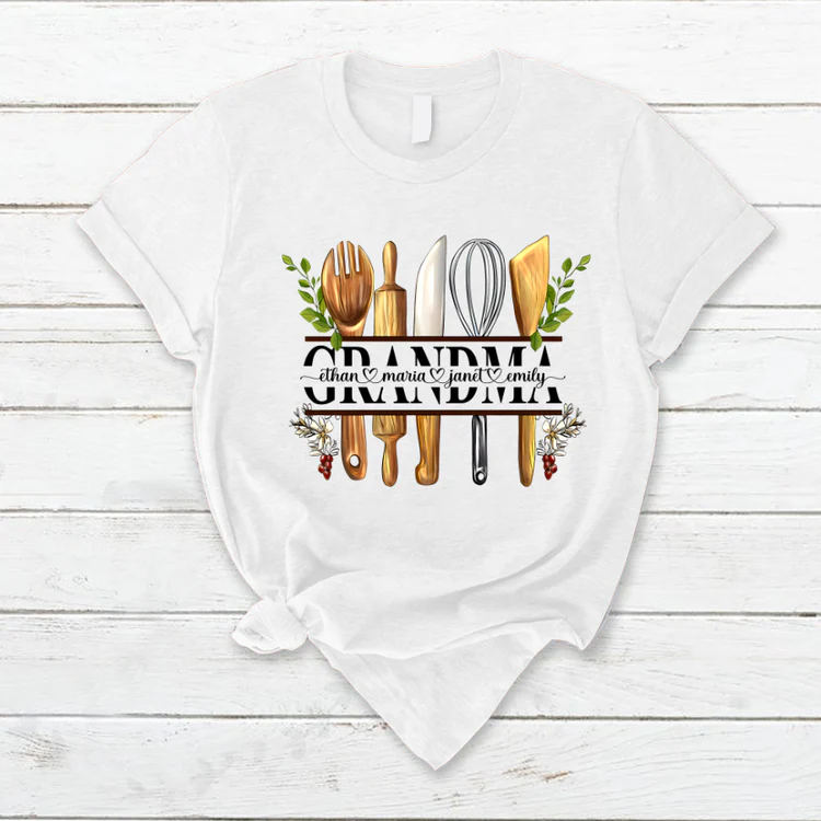Grandma And Kids Personalized Cooking Tools T-Shirt - Image 3