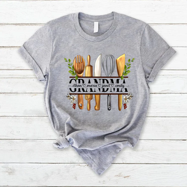 Grandma And Kids Personalized Cooking Tools T-Shirt - Image 4