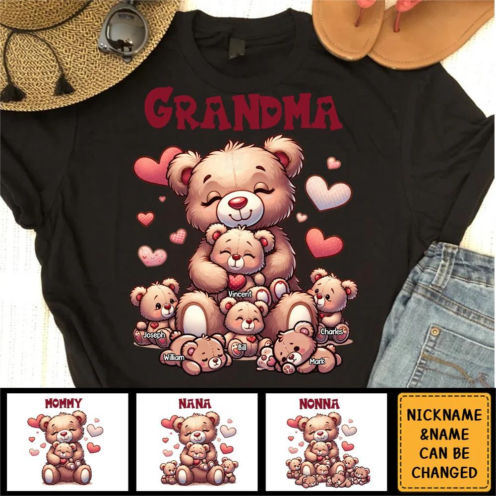Grandma Bear With Cute Grandkids Personalized Pure cotton T-shirt - Image 3