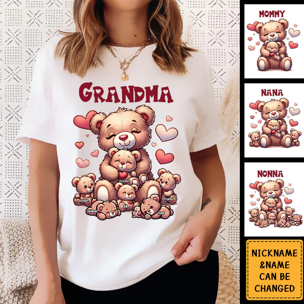 Grandma Bear With Cute Grandkids Personalized Pure cotton T-shirt - Image 4
