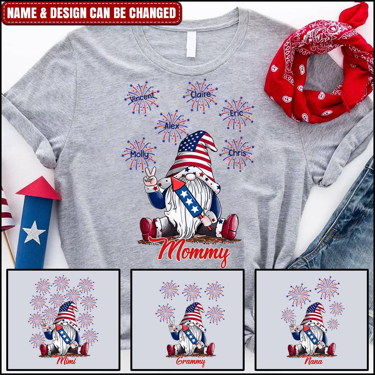 Grandma Firecracker Grandkids Independence Day Personalized Pure Cotton T-Shirt - Image 2