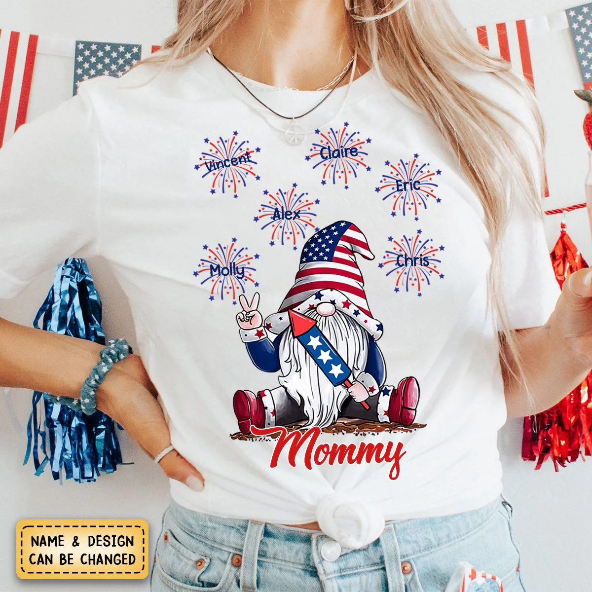 Grandma Firecracker Grandkids Independence Day Personalized Pure Cotton T-Shirt - Image 3