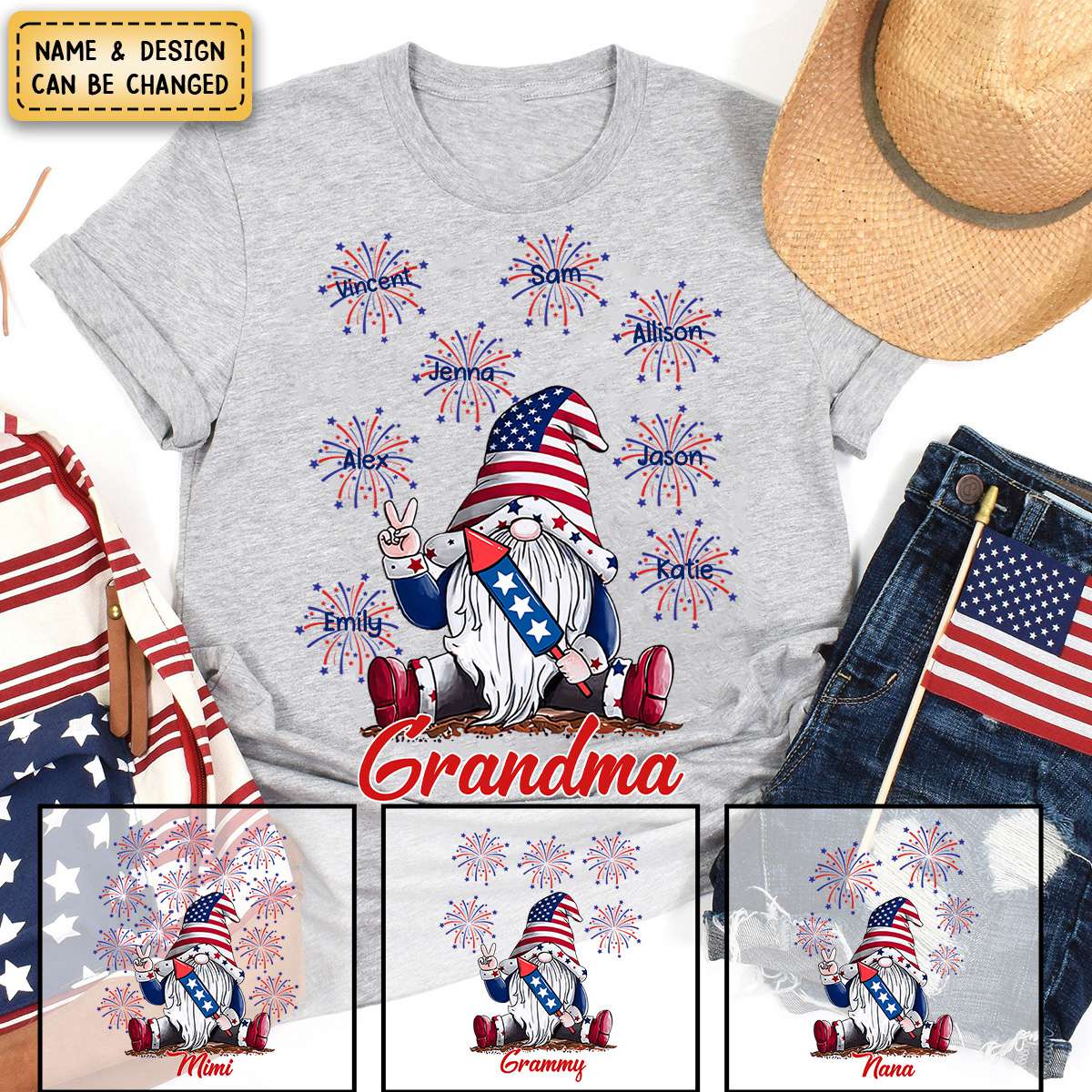 Grandma Firecracker Grandkids Independence Day Personalized Pure Cotton T-Shirt - Image 4